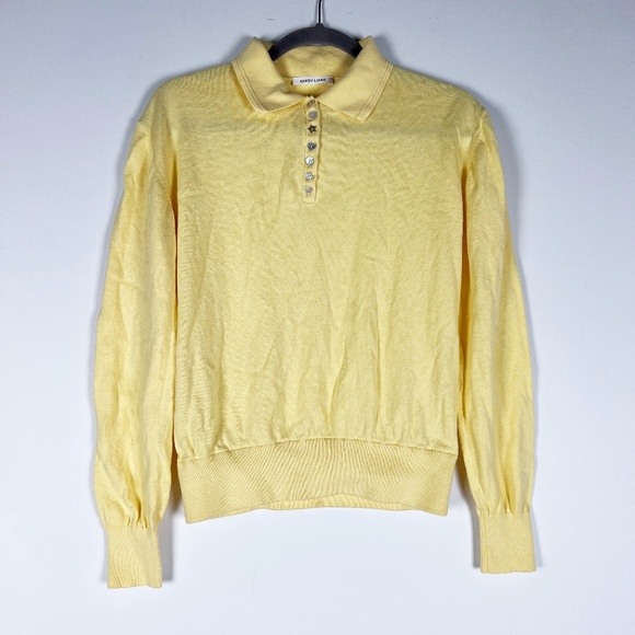 Sandy Liang Stardew Sweater Cotton Cashmere Collared Long Sleeve Yellow XS - Picture 1 of 4